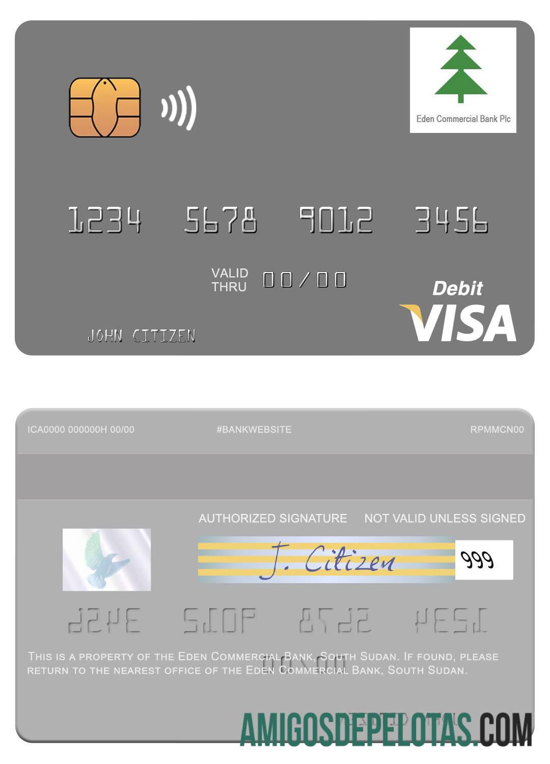 Cartão de débito Visa do Banco Comercial Eden do Sudão do Sul amostra